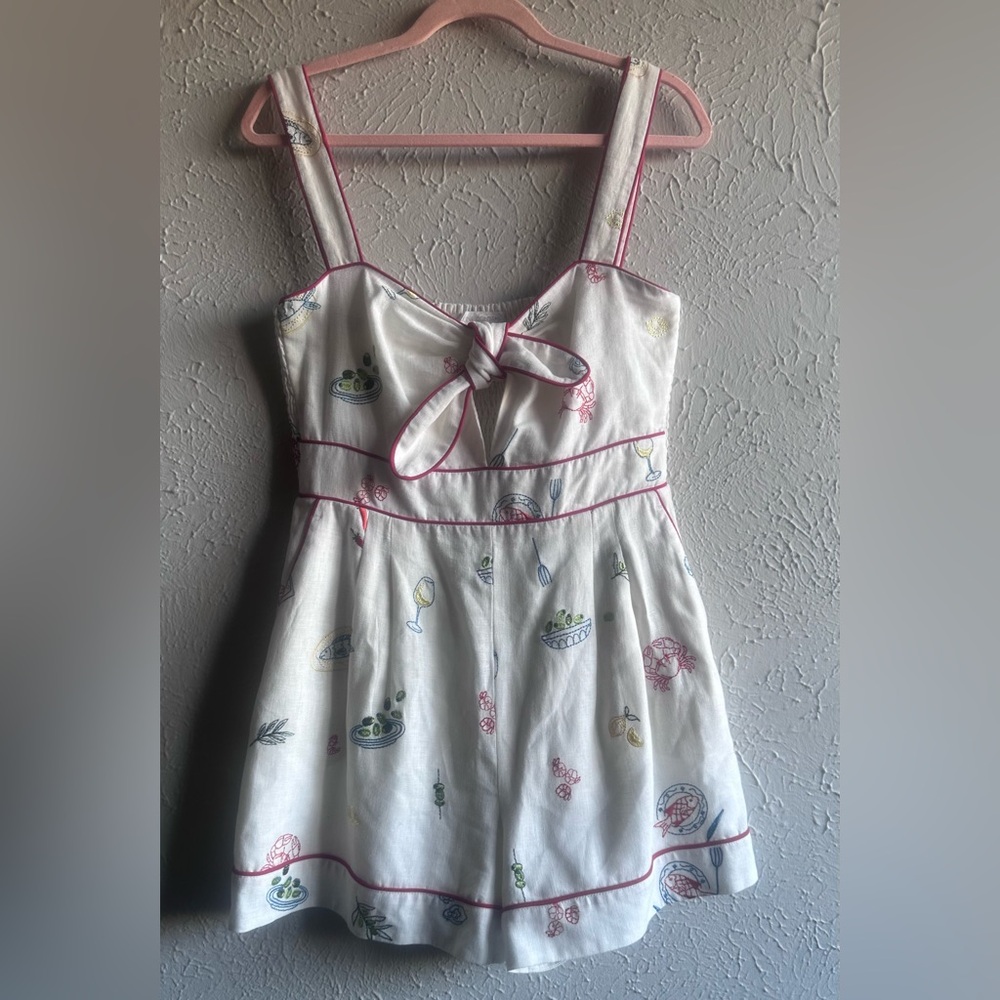 Caroline Constas Embroidered Linen Romper - Mediterranean Food Print - Size M. - Picture 17 of 17